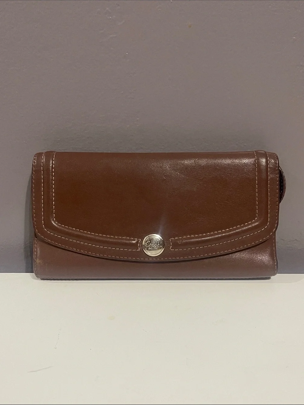 Coach Leather Brown Clutch Tri Fold Wallet